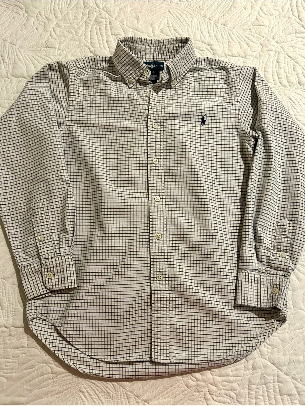 Ralph Lauren Boy’s size 14 White/Blue Check Button-Down Shirt